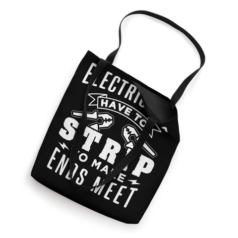 Funny Wire Strippers Electrician Tote Bag For Men featuring black canvas with graphic text and tools design, ideal for tradesmen.