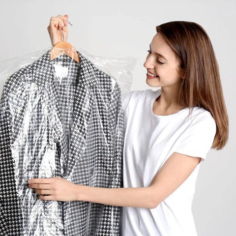 Clear Plastic Garment Bags For Hanging Clothes 90 Pack Heavy Duty Breathable PEVA Dry Cleaning Bags 24x35 Inches 60x90 Cm Water Resistant Cover