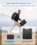 Man hiking with Ultra Lightweight 6 Lb 100W Portable Solar Panel Foldable With Handy Handle For Grab And Go Camping Power