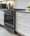 8 Pack Brushed Nickel Cabinet Handles 5 Inch Square Drawer Pulls Stainless Steel With 128mm Hole Centers on white kitchen cabinets