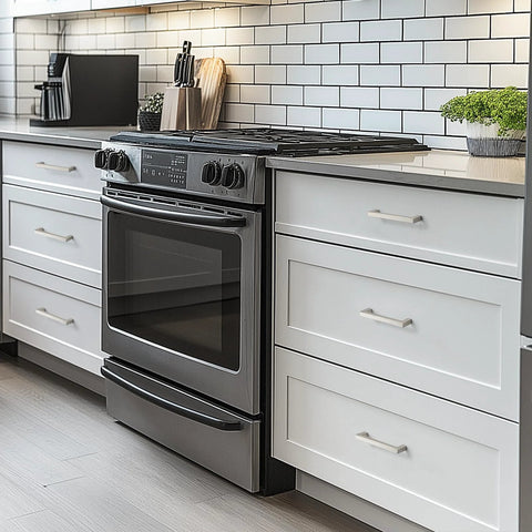 8 Pack Brushed Nickel Cabinet Handles 5 Inch Square Drawer Pulls Stainless Steel With 128mm Hole Centers on white kitchen cabinets