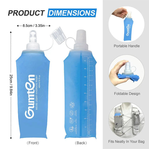 Soft TPU Water Bottle 480ml BPA Free Collapsible Leak Proof Hydration Flask For Running Vests Marathon Hiking And Cycling In Light Blue