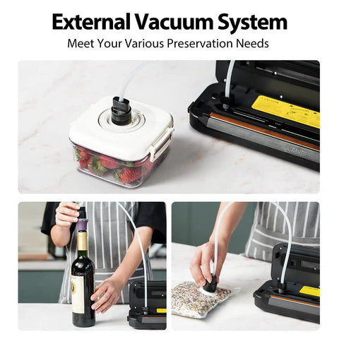 All In One Automatic Food Vacuum Sealer With 8 In 1 Functions, Pulse Control For Pro Level Vacuum, showing external jar vacuum