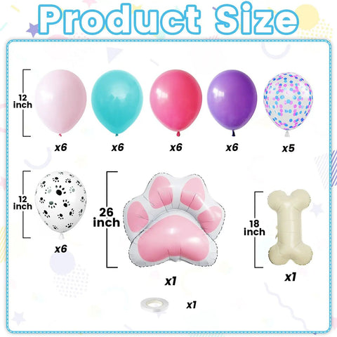Doggo Approved Paw Print Party Balloon Kit With Pink Teal Purple Hot Pink Paw Print Balloons And Bone Foil Balloon For Girls