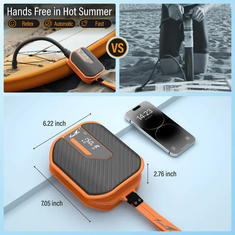Beefed-Up Dual Stage Electric Paddle Board Pump With 10500mAh Battery, 50 PSI, 420L/min First Stage And 100L/min Second Stage, Rechargeable SUP Pump With Cooling Fan, 8 Nozzles, HD LCD Display, Inflation Deflation For Paddle Boards, Kayaks, Inflatables,