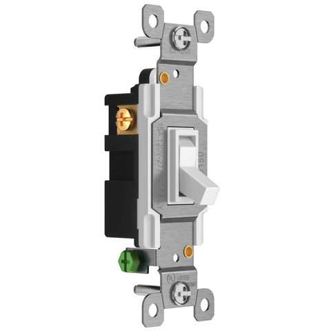 Toggle Light Switch 3 Way Or Single Pole 15A 120 277V UL Listed Residential Grade White 5 Pack With Grounding Screw And Push In Side Wiring