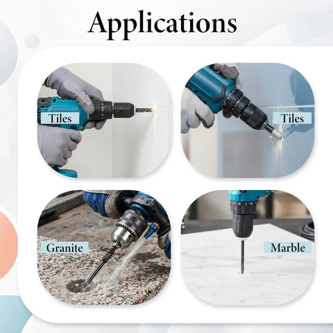 Five Piece Diamond Drill Bit Set with 1/4 Inch Hex Shank Vacuum Brazed Core Bits drilling tiles and granite applications