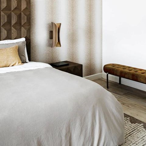 Mid Century 2 Light Brushed Brass Wall Sconce For Bathroom And Bedroom With Updated Canopy Dope Glam Art Deco Vibe Hardwired Wall Light In Sleek Metal Finish beside bed