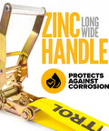 Heavy Duty Ratchet Straps 2 Inch Wide 30 Foot Length 10 Pack 10,000 Lbs Break Strength 3,333 Lbs Working Load J Hook End Fittings Polyester Tie Downs For Flatbed Trailers Yellow featuring zinc long wide handle and corrosion protection