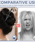 Comparative use of hairpin for tidy hairstyles versus messy hair illustration