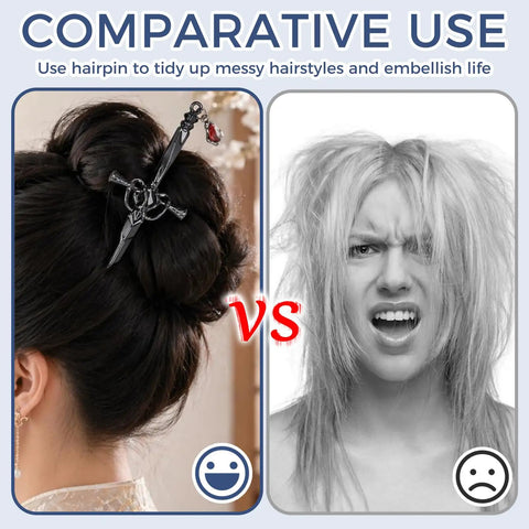 Comparative use of hairpin for tidy hairstyles versus messy hair illustration