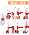 80 Pcs Reusable Cable Ties Set With 6 8 10 Inch Adjustable Wire Ties Hook And Loop Straps Cord Organizer Multicolor Pack In Five Colors Grab And Go Tidy Up Cables Perfect For DIY Office Home Cable Management showing red tie securing white USB cable