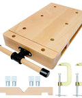 Portable Beech Woodworking Bench Vise With Four Bench Dogs Two Clips And G Type Fixing Clips Desktop Workbench Kit For Home Garage And Woodworking Studio Projects