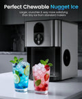 Nugget Ice Maker Countertop With Soft Chewable Ice, Delivers 44 Lbs A Day, Portable Pellet Ice Machine next to filled glasses.
