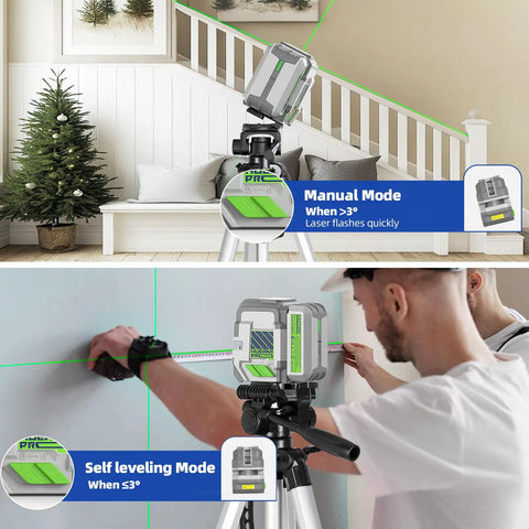 Rechargeable Self Leveling Green Laser Level With Outdoor Pulse Mode, 360 Degree Magnetic Bracket, 18 Hour Runtime, Compact Pro Grade Design, Hard Carrying Case Included, Ideal For Indoors Or Outdoors DIY Framing And Installations used on tripod for wall and stair alignment