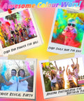 Bulk Holi Color Powder 40 Pound Kit In 8 Pack 5 Pound Each For Color Runs Smoke Powder Chalk Gender Reveal Fun Run Color Wars And Large Events Non Toxic Cornstarch Dyes For 100 Plus Participants - Colorful event photos of people enjoying powder.