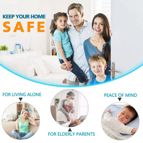 Family smiling in doorway promoting safety with Heavy Duty Door Reinforcement Lock For Front Doors Kid Safe Home Security.