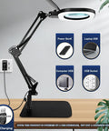 15X Floor And Desk Magnifying Glass With Light USB charging options on desk