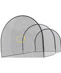 Portable 22ft black baseball batting cage net with fiberglass poles and polyester netting for backyard practice