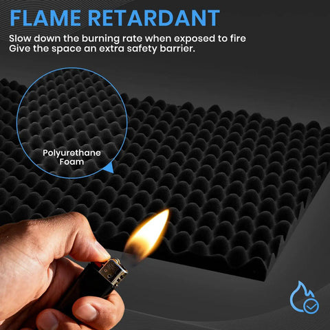 2 Pack High Density Egg Crate Acoustic Foam Panels 48 X 24 Inches Commercial Grade Soundproof Wall Tiles black polyurethane foam with flame retardant feature