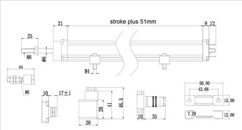 Pro Grade Long Stroke Linear Potentiometer For Precise Positional Feedback And Actuator Control, 50 inch stroke technical drawing