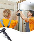 Two men installing a door using Six Pack 4 Inch T Hinges Antique Style Rustproof Black Door Window Fence Hinges Heavy Duty Hardware.