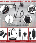 No Sweat Wall Mount Retractable EV Charger Cable Holder Reel Organizer Fits Tesla And Universal Level 2 EV Station accessories displayed with wall mount.