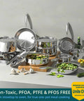 Stainless Steel Cookware Set 14 Piece 5 Ply Full Clad Induction Ready Pots And Pans on kitchen counter