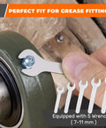 Using wrench from Grease Fittings Kit 280Pcs SAE And Metric Zerk Fittings With Caps And Wrench on a bearing
