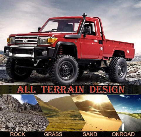 RC Beast Rock Crawler Truck 4x4 Toyota LC79 One Twelfth Scale Off Road Pickup displayed on terrain backdrop