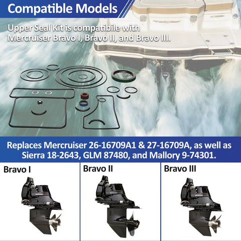Upper Unit Seal Kit For Bravo Stern Drive Replacement Marine Grade Gasket Set To Stop Leaks Restore Performance And Smooth Shifts For Bravo I II III Today with compatible models shown.