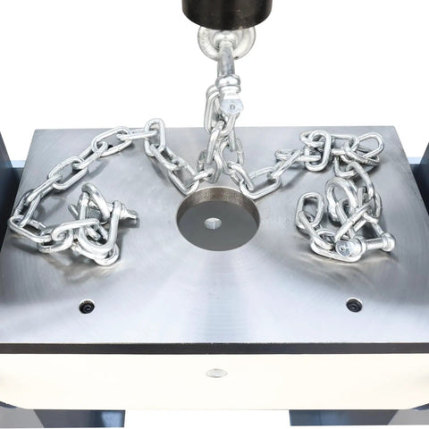 Close-up of 25-Ton H-Frame Hydraulic Shop Press Workhorse with foot pedal and pressure gauge in metal forming action.