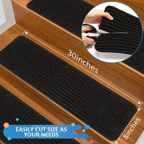 Stair Treads Carpet Non Slip Indoor Stair Runners For Wooden Steps Set Of 15 8 By 30 Inches Black Anti Slip Backing