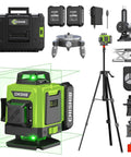 Green Laser Level Kit With 16 Lines 4X360 Degree 4D Self Leveling Cross Line Laser Rotary Base And Accessories displayed.