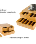 Extra Large Bamboo K Cup Holder And 2 Tier Counter Organizer Drawer with sliding compartments and adjustable storage dividers