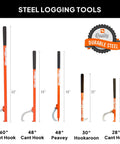 Chart of steel logging tools including 30 Inch Steel Hookaroon Built In The USA Orange Powder Coat Durable Steel Handles And Hooks
