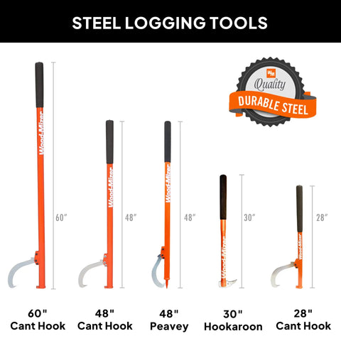 Chart of steel logging tools including 30 Inch Steel Hookaroon Built In The USA Orange Powder Coat Durable Steel Handles And Hooks