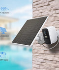 Outdoor Camera Solar Panel Charger 5W Compatible With Eufycam 3C 3 2C 2C Pro 2 2 Pro E20 E40 E L40 L20 IP65 Waterproof 9.8ft Charging Cable Adjustable Wall Mount 1 Pack mounted on wall