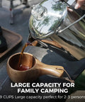 Pouring coffee from Percolator Coffee Pot For Campfire Ready Hit The Trail 9 Cup Stainless Steel Kettle With Wood Handle