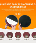 Hands holding sanding discs for 9 Inch Drywall Sander With 81 Inch Extension Pole Kit Aluminum Connector And 15 Sanding Discs