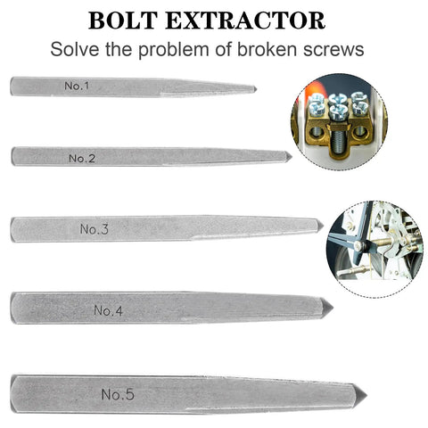Straight Fluted Screw Extractor Set, Five Pieces for Damaged Bolts and Broken Screws, Easy Out Bolt Extractor Kit layout view