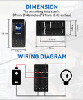 Eight Gang Marine Switch Panel Waterproof Pre-Wired Rocker Panel With Blue LED Lights, dimensions and wiring diagram