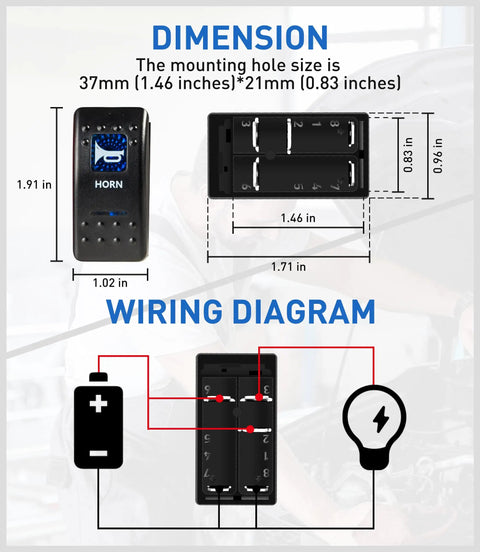 Eight Gang Marine Switch Panel Waterproof Pre-Wired Rocker Panel With Blue LED Lights, dimensions and wiring diagram