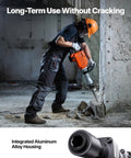 Worker using Beast 2200W Electric Demolition Jack Hammer Kit With 1400 BPM Concrete Breaker in construction site