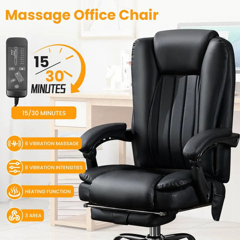Six Point Vibration Heated Massage Office Chair With Foot Rest For Home Office And Gaming, shown with remote control