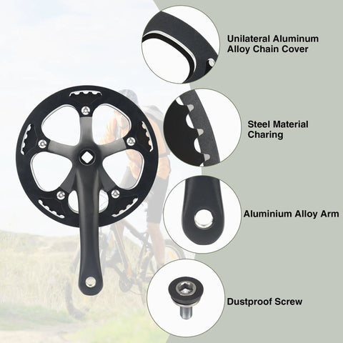 48T Steel Chainring Crankset With 170mm Arms And Aluminum Single Cover Fits Single Speed And 6 7 8 9 Speed Bikes MTB And Road Bikes Black Tough Steel Build