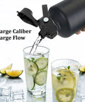 Pouring water from 64oz Bubble Gum Insulated Stainless Steel Water Bottle With Straw Lid Spout Lid And 3 Lids Leak Proof Vacuum Insulated