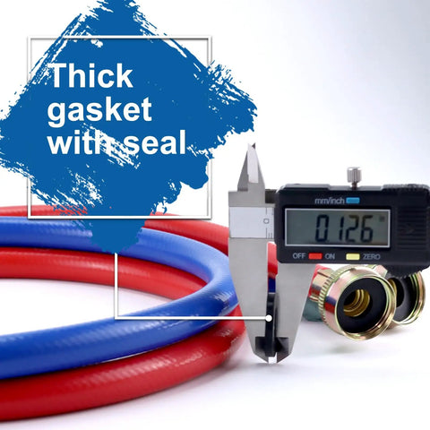 Heavy Duty 4Ft Washer Hoses Dual Color Burst Proof Water Supply Lines 3 Quarter Inch Fittings For Hot And Cold Laundry Washers 2 Pack With Leakproof Washers And Easy Install, thick gasket seal