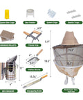 Beekeeping Starter Kit For Beginners 24 Piece Tool Set with smoker, veil hat, queen cages, feeders, frame grip, uncapping knife.