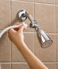 Snap N Spray Quick Connect Detachable Shower Hose with On Off Sprayer being attached to shower head.